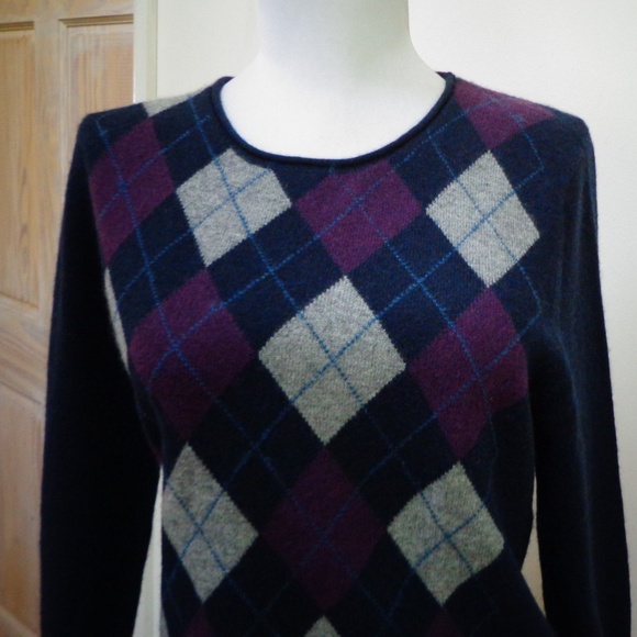 VGUC FIONA 100% Cashmere Argyle Sweater Sz XL - Picture 2 of 7